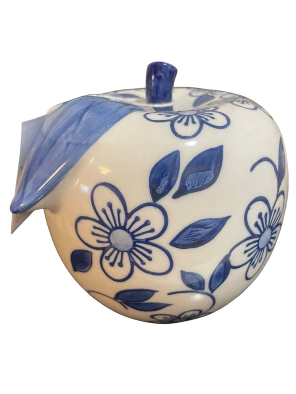 Mikasa Blue Floral Ceramic Apple Decorative Accent - NWT